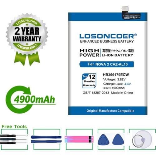 LOSONCOER Battery 4900mAh HB366179ECW For HUAWEI Nova 2 Nova2 CAZ-AL10 CAZ-TL00 PIC-AL00 PIC-TL00 PIC-L29 PIC-LX9 PIC-L09