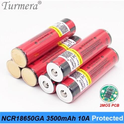Turmera 18650 3500mAh Battery NCR18650GA 10A Discharge Current with Protected Board for Rechargeable Flashlight and Headlamp Use