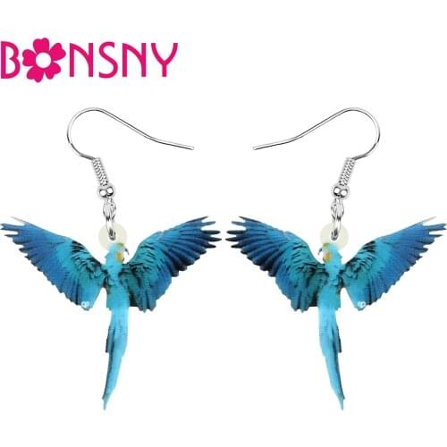 Bonsny Acrylic Flying Macaw Parrot Earrings Big Long Bird Animal Dangle Drop Jewelry For Women Girls Kid Trendy Decoration