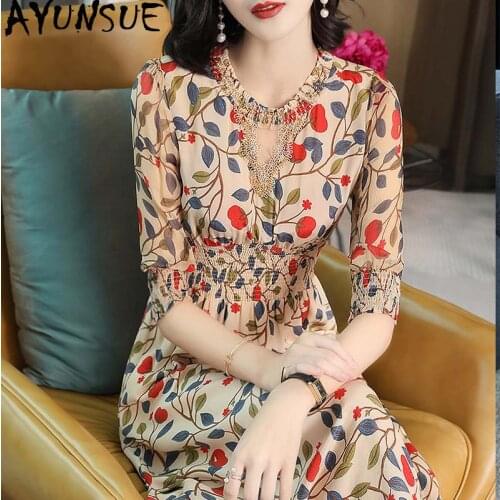 AYUNSUE 2020 Women Summer Dress Elegant Floral Party Dress Beach Korean Midi Ladies Dresses A Line Vestidos De Verano KJ4616