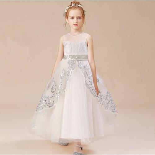 White Long Bridesmaid Kids Dresses For Girls Sequin Gown Party And Wedding Dress Girl Clothing Princess Dress 4 10 12 Years