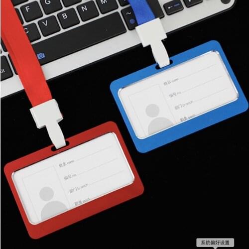 Free shipping 20pcs/lot customized logo ID card holder; aluminum alloy identity card holder; employee card holder with lanyard