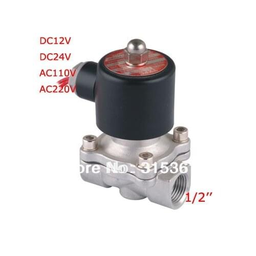 Free Shipping 1/2" Stainless Steel Electric Solenoid Valve 12VDC Normally Closed FKM 2S160-15 DC24V,AC110V or AC220V