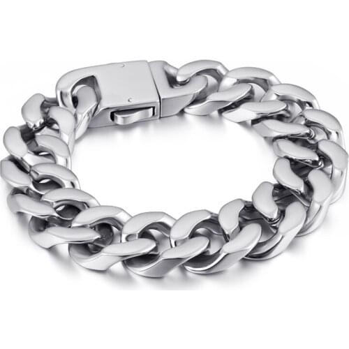 13mm / 18mm high polished stainless steel Cuban curb chain bracelet bangle 8.26''cool jewelry