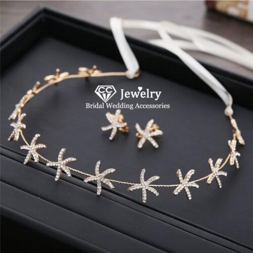 CC Headbands Wedding Jewelry Engagement Hair Accessories for Bride 100% Handmade Headdress Earring 2pcs Women Hairbands M153