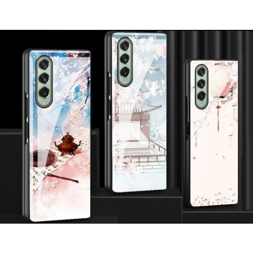 Z Fold 3 Funda Case for Samsung Galaxy Z Fold 3 Z Fold 2 Antiquity Literature Art Pattern Tempered Glass Coque Phone Case Cover