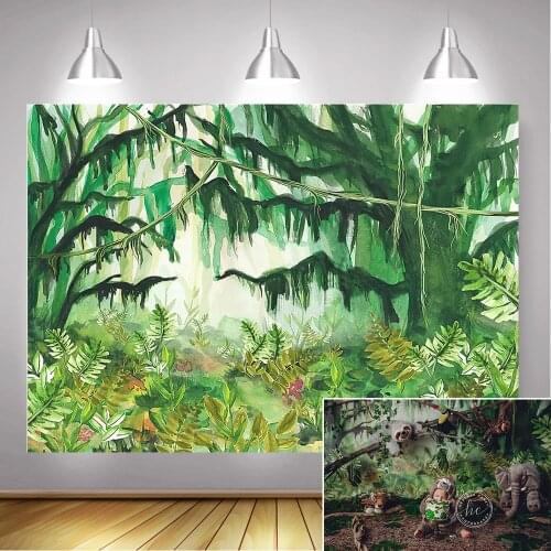 Jungle Forest Children Birthday Backdrop Decoration Safari Party Newborn Baby Portrait Photo Background Wild One Birthday Props