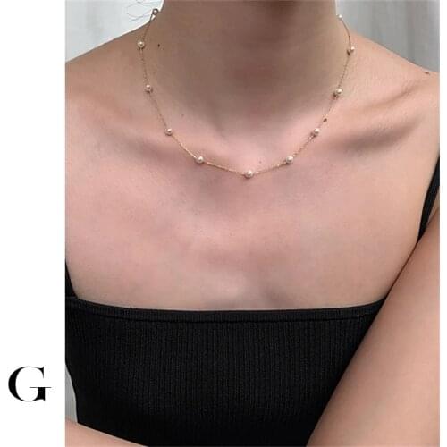 GHIDBK Gold Dainty Simulated Pearls Threader Minimalist Necklaces for Women Elegant Faux Pearl Chokers Collares de Moda 2019