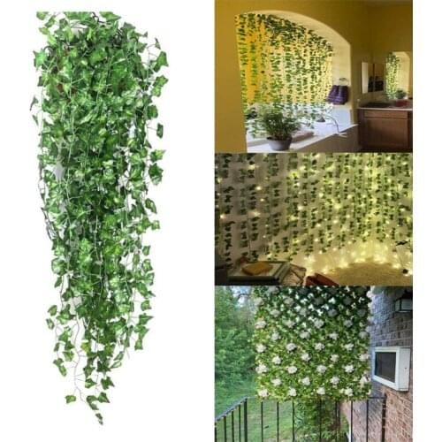 Artificial Green2.4m Ivy Leaves Begonia Garland Plants Vine Fake Plastic Rattan String Wall Decor Plant Home Decoration 1pcs