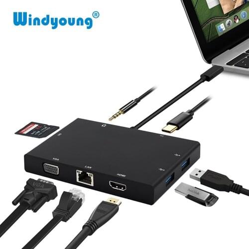 USB Type C 3.1 HUB to HDMI 4K VGA RJ45 Ethernet USB 3.0 SD Card Reader 3.5mm Audio PD Charge USB-C Adapter For Huawei Mate 20