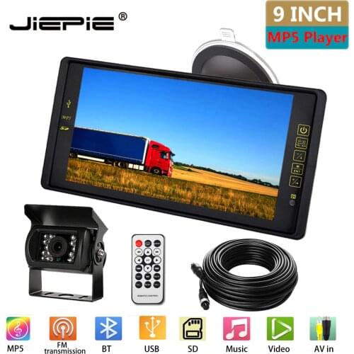 JIEPIE Backup Camera 9'' MP5 Big Screen Mirror Monitor Kit System for Trucks Trailers IP68K Waterproof Reversing camera Monitor