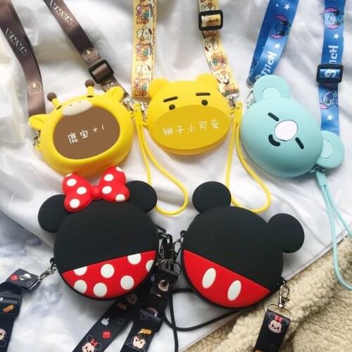 Disney Mickey Mouse Pooh Coin Purse Diagonal Bag Anime Cartoon Boys Girls Snack Bag Candy Bag Silicone Toy Doll Birthday Gift
