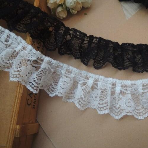 1Yard 91cm Latest White Black Lace Trim 4.8cm Ribbon Sewing Pleated Voile Lace Fabric For Dresses Guipure Decoration Crafts H-10