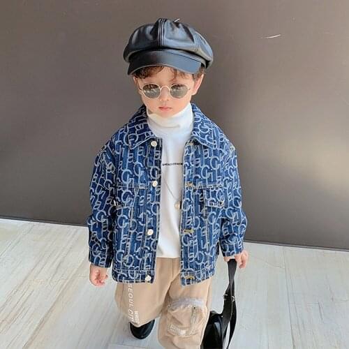 2021New Spring Jacket For A Boy Denim Jacket For Girls Coat Bomber Jacket Letter Denim Coat Lapels Spring Jacket Kids Boy