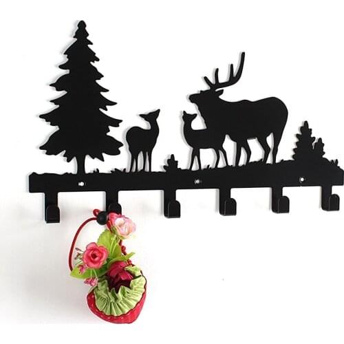 Deer Tree Forest Elk Cartoon Animal Metal Wall Mounted Bag Hanger Coat Rack Clothing Hooks Hanging Racks Black