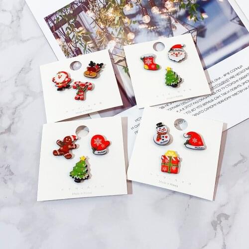 Fashion Christmas Brooch Set With Paper Card Santa Claus Crutches Elk Acrylic Snowman Hat Christmas Brooch Badges Pins For Women