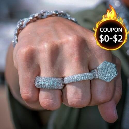 Hip Hop Ring Full Iced Out Zircon Ring Copper Jewelry Mens And Womens Couple Models Micro-inlaid Round Solid For Men Women