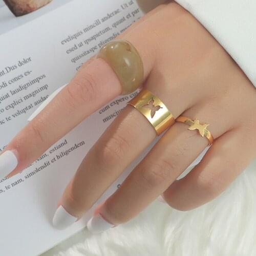 New Punk Couple Butterfly Ring Set Simple Geometric Fashion Personality Metal Index Finger Ring Men and Women