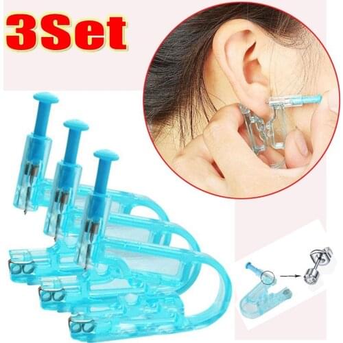3pcs/Set Ear Piercing Gun Kit Asepsis Disposable Healthy Safety Earring Piercer Tool Machine Kit Studs Nose Lip Body Jewelry
