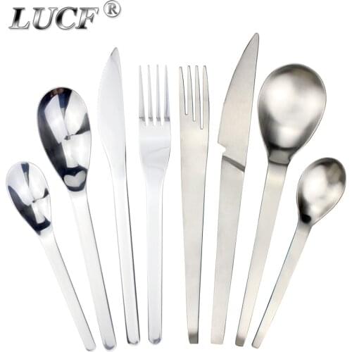 LUCF Fashion Trend style Stainless Steel Western Dinnerware Single Piece Brief Cutlery Fork/Knife/Spoon for Party Restaurant