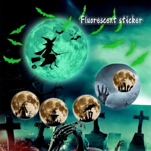 Halloween Night Light Glowing Witch Pumpkin Horizontal Wall Stickers Room Living Room Decoration Home Luminous Wall Stickers