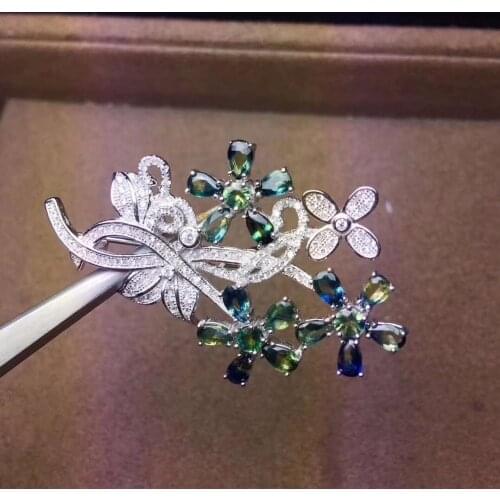 The latest design, 925 silver natural sapphire brooch, plum branch, like a woman brooch