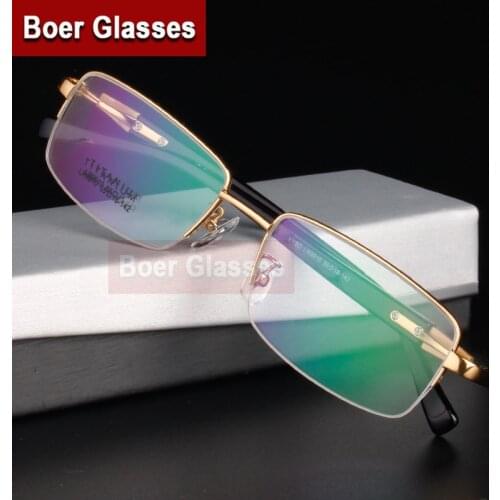 Pure Titanium Eyeglasses Men Half Rim Glasses Myopia Spectacle Optical Prescription Frames For Multi Focus 9910 (55-18-142)