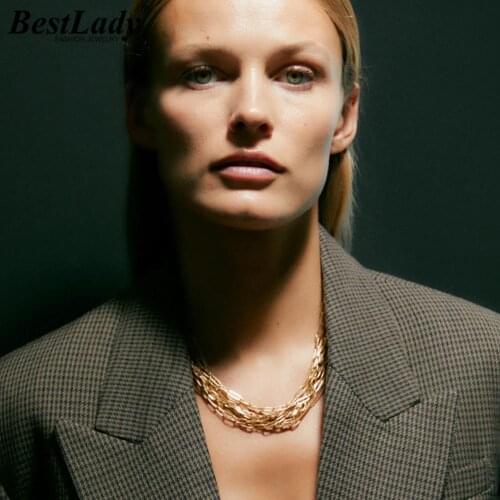 Best Lady ZA Chain Link Necklace for Women Trendy Metal Maxi Layer Pendant Collar Choker Necklace Jewelry Party Gift Gold Color