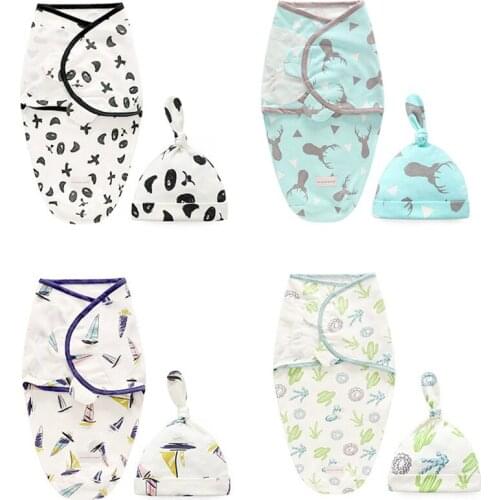 Newborn Swaddle Wrap Swaddle+Hat Organic Cotton Infant Receiving Blanket Bedding Sleeping Bag For 0-6 Months BABY