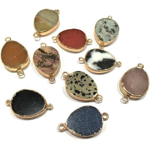 Natural stone Agates pendant Elliptical shape Double hole connector for Jewelry Making DIY Necklace Bracelet Accessories 20x35mm