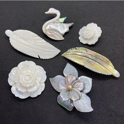 6Types Natural Shell Material Swan-shaped Flower-shaped Leaf-shaped Color Pendant Used for DIY Necklace and Bracelet Accessorie
