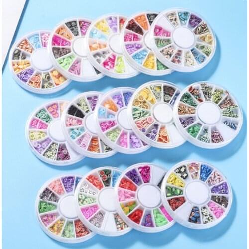12Grid Resin Filler Animal Fruit Soft Clay Box Mixed Polymer Flakes Round Box for Silme Nail Art UV Epoxy Silicone Mold DIY