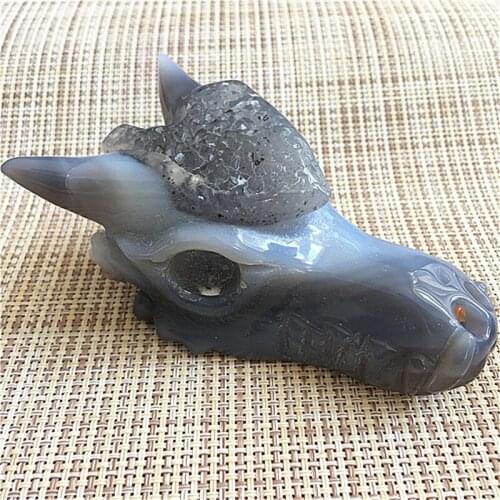 Natural hand carving agate geode dragon head crystals healing stone for home decoration