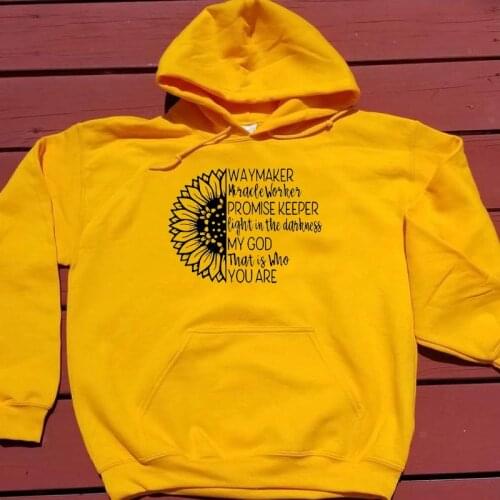 Waymaker Miracle Worker Sunflower hoodies religion christian graphic quote slogan pullovers quote vintage hoodie vintage art top
