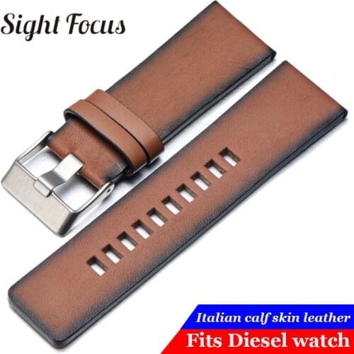 Vintage Brown Plain Leather Watchband for Diesel DZ7374 Strap 24mm 26mm 28mm Wristwatch Bracelets Retro Belts Pin Watch Buckle