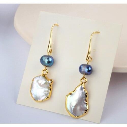 BOROSA 5/10Pairs Irregular Pearl Earrings Fashion Black Baroque Pearl Drop Earring for Women for Party Earring Jewelry HD0189