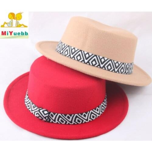 New style child adult Men woman autumn winter Hairy hat England Retro Jazz Woolen hat stripe Flat top 3mz3