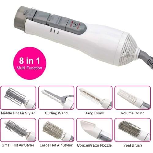 Rotating Hair Dryer Brush 8 In 1 Blow Dryer Hot Air Styling Comb One Step Hair Blower Brush Electric Curler Straightening Brush