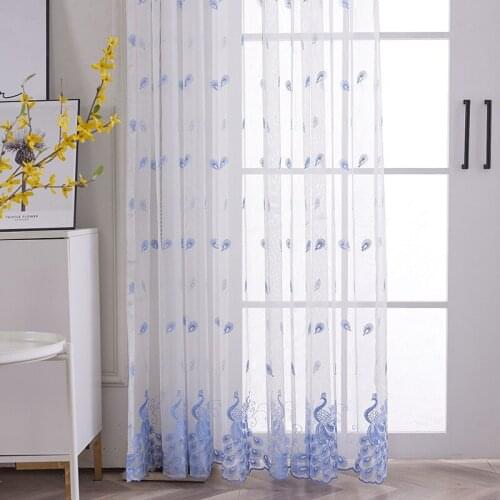 Embroidered Sheer Curtains for Living Room Bedroom Tulle Curtains Peacock Curtains for Kitchen Window Treatments Drapes Decor
