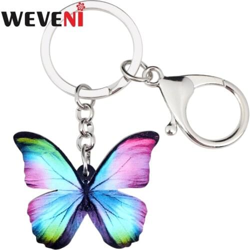 WEVENI Acrylic Colorful Blue Butterfly Key Chains Keychains Holder Trendy Jewelry For Women Girl Holder Car Wallet Insect Charms