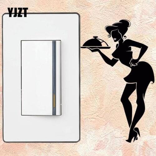 YJZT Waitress Restaurant Cafe Kitchen Decoration Light Switch Girl Room Home Decoration Sticker S18-0084