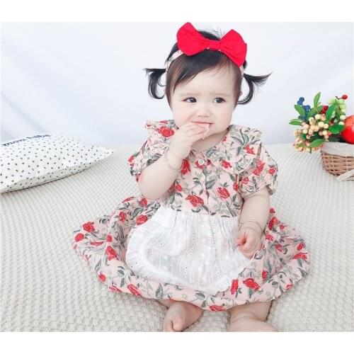2021 Baby Gril Cute Rompers Fashion Blossom Print Lapels Clothes 0-3 24 M Newborn Baby Cotton Floral Jumpsuit With Headband 2PCS