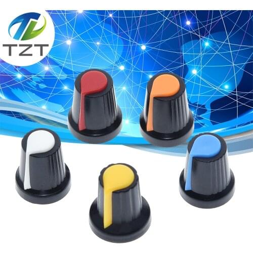 25PCS/lot WH148 potentiometer knob cap(copper core) 15X17mm 6mm Shaft Hole AG2 Yellow Orange Blue White Red 5value*5PCS=25PCS