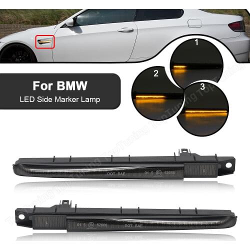 2X For BMW E90 E92 E93 Sedan Coupe Convertible 2007-2013 LED Dynamic Side Marker Turn Signal Indicator Sequential Blinker Light