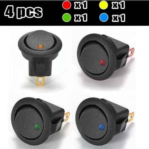 4Pcs/Set 12V Round Car LED Dot Light On Off Latching Push Button Switch Toggle