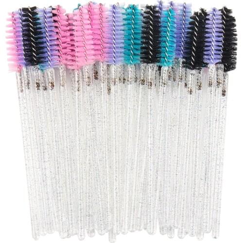 50 Pcs Cosmetic Eyelash Brush Eye Lash Makeup Brushes Disposable White Crystal Mascara Wands Brush Eyelash Extension Tools