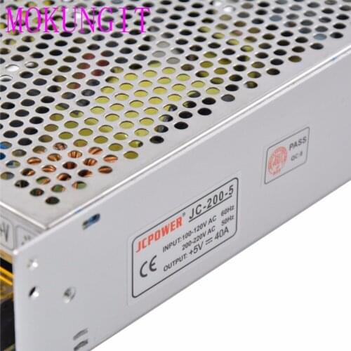 8pcs 5V 40A 200w Switch LED Power Supply Transformers for WS2812B WS2801 APA102 LED Strip AC100-220V to DC5V 40A Power Adapter