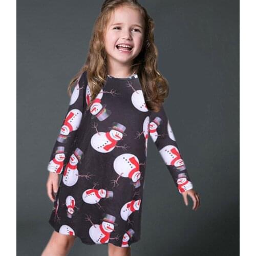 AHVIT Cute Girl Snowman Printed Chirstmas Dress New Style Hot Sale Long Sleeveless Round Callor Slim Fit Party Dress WNK8424