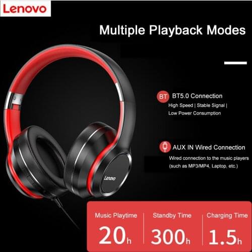 Lenovo HD200 Wireless Headphones Bluetooth 5.0 Headset Subwoofer Sports Running Headset Unisex Noise Reduction Video Call