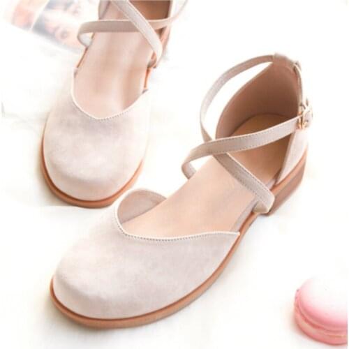 Genuine Leather Women Sandals Summer Fairy Retro Bandage Ballet Lolita Shoes 3.5cm Mid Heel Evening Buckle Kawaii Ladies Shoes